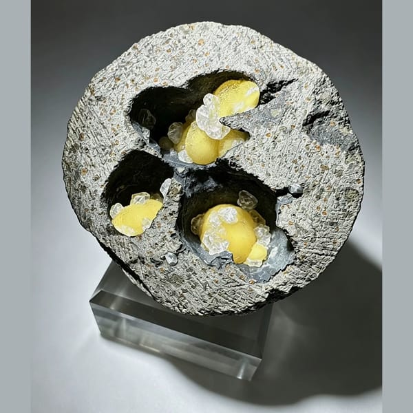 Yellow Calcite in Basalt Vesicles Vietnam 7.0 cm — complete view