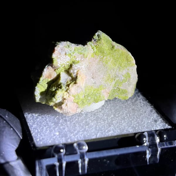 Epidote on Feldspar Wulian Shandong in 3.4 cm box — alternate view