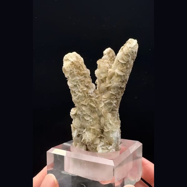 Branching quartz coated in sugary tan calcite petals from Inner Mongolia — alternate view