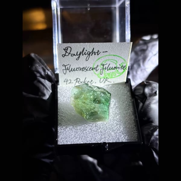 Green daylight fluorescent fluorite from the 42 Pocket — alternate view
