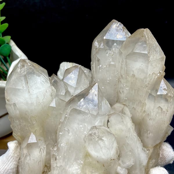 Large white quartz point cluster from Guangdong — alternate view