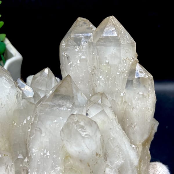 Large white quartz point cluster from Guangdong — detail view