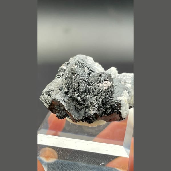 Bright metallic galena with white quartz from Bulgaria — alternate view