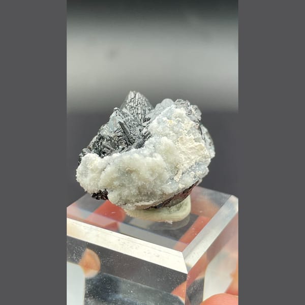 Bright metallic galena with white quartz from Bulgaria — alternate view