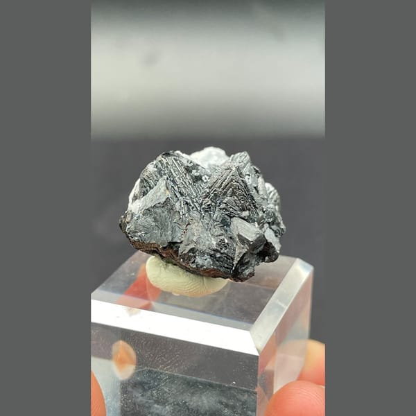 Bright metallic galena with white quartz from Bulgaria — detail view