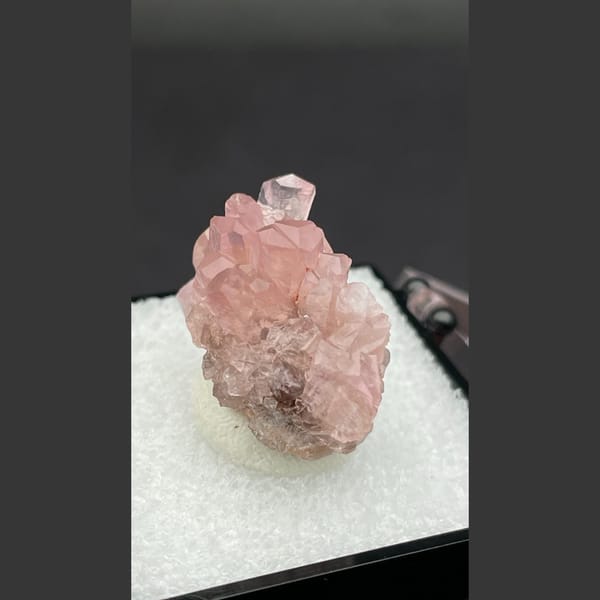Bright pink cobaltoan calcite cluster from Morocco — alternate view