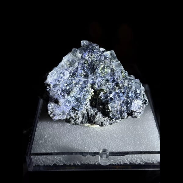 Blue garden phantom fluorite with pyrite from Inner Mongolia — complete view