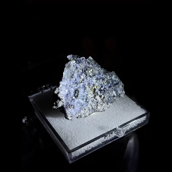 Blue garden phantom fluorite with pyrite from Inner Mongolia — alternate view