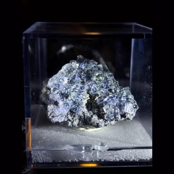 Blue garden phantom fluorite with pyrite from Inner Mongolia — alternate view