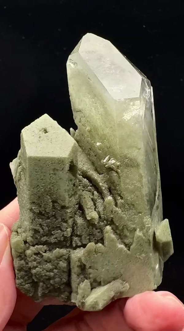 Complete underside view of the exact Green Phantom Himalayan Quartz Cluster from Pakistan