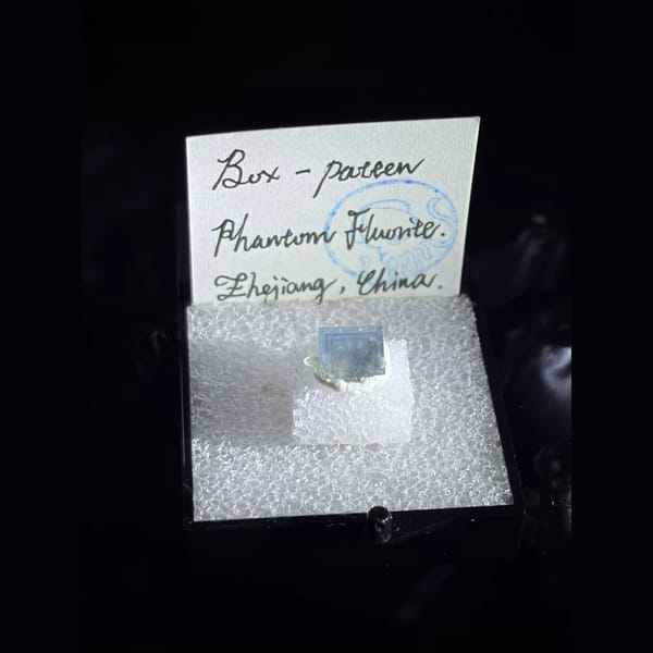 Box-pattern phantom blue fluorite crystal from Zhejiang — complete view