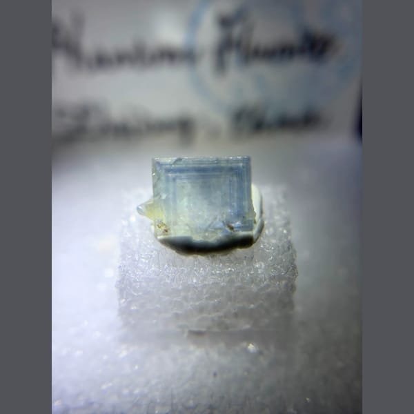 Box-pattern phantom blue fluorite crystal from Zhejiang — detail view