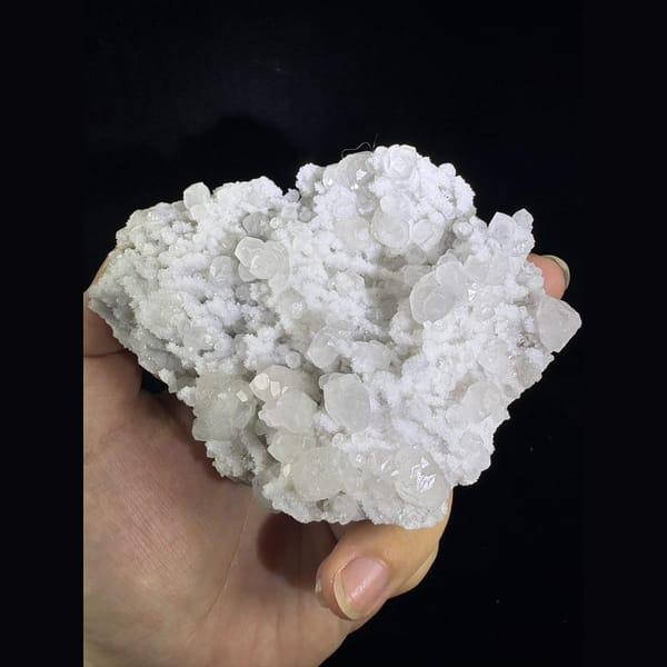 Large snowy sugary calcite with quartz from Fujian — alternate view