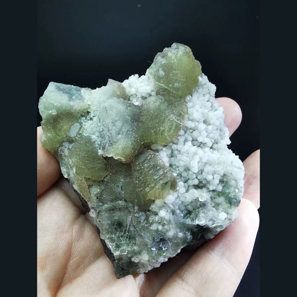 Pale green stepped fluorite on black sphalerite — complete view