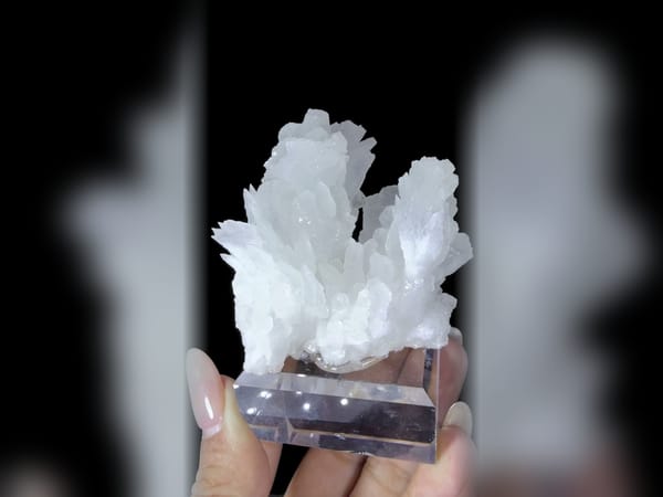 Calcite with Hydrozincite Flowers 7 cm, Fluorescent Mineral Specimen — alternate view