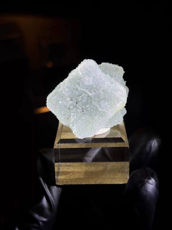 Complete front face of mint-green sugar-druse fluorite
