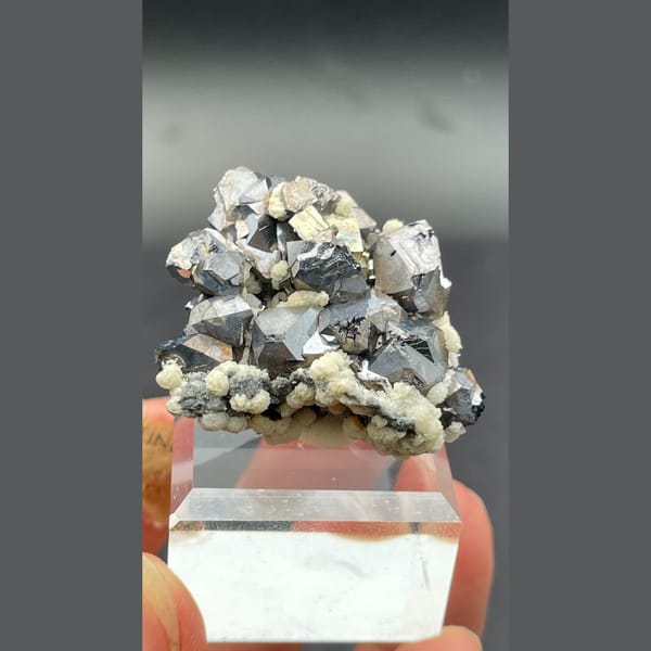 Bright steel-grey galena crystal cluster from Bulgaria — complete view