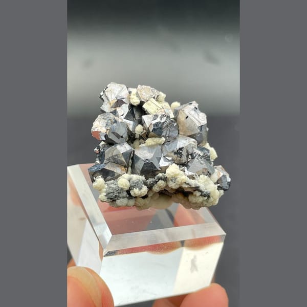 Bright steel-grey galena crystal cluster from Bulgaria — alternate view