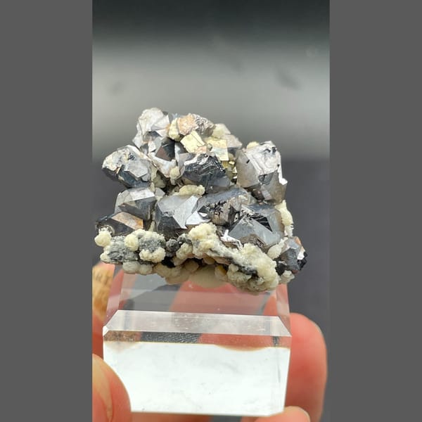 Bright steel-grey galena crystal cluster from Bulgaria — alternate view