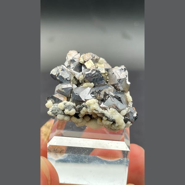 Bright steel-grey galena crystal cluster from Bulgaria — detail view