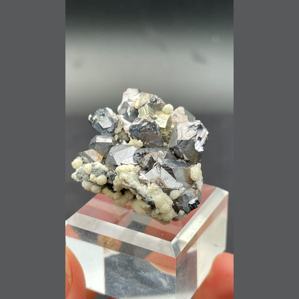 Bright steel-grey galena crystal cluster from Bulgaria — detail view