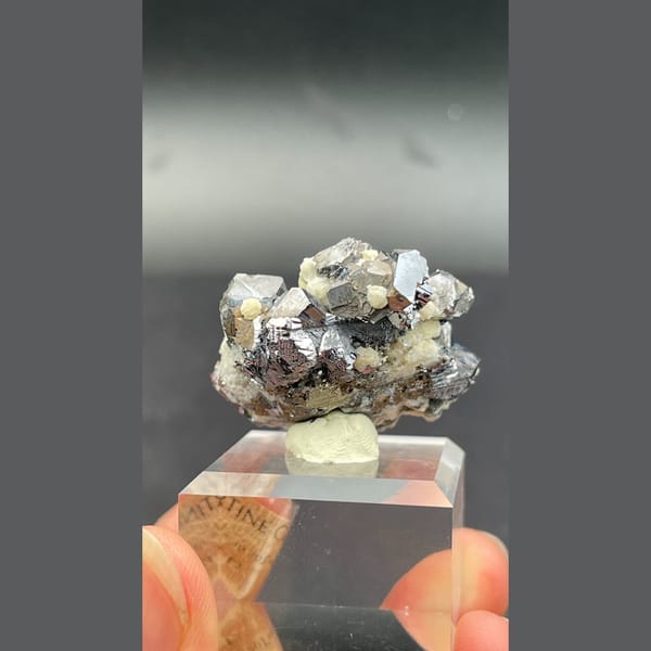 Bright steel-grey galena crystal cluster from Bulgaria — detail view