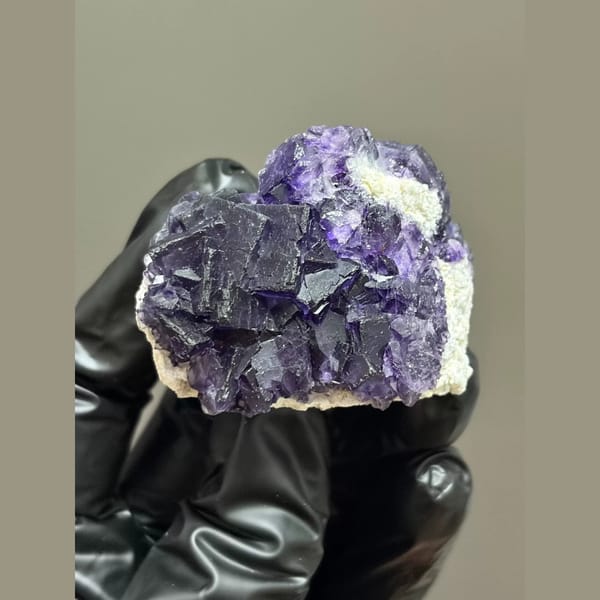 Deep purple-edged fluorite on white matrix from Inner Mongolia — alternate view