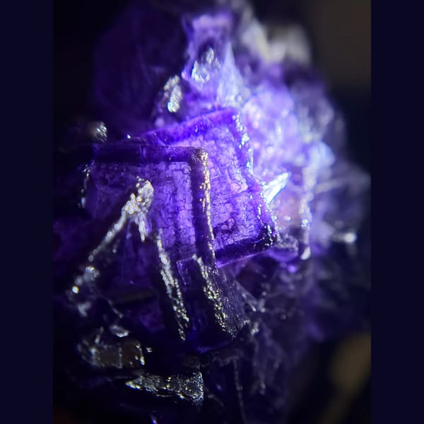 Deep purple-edged fluorite on white matrix from Inner Mongolia — detail view