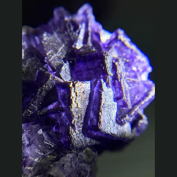 Deep purple-edged fluorite on white matrix from Inner Mongolia — detail view