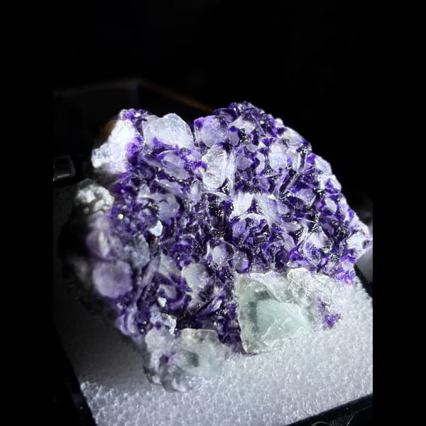 Purple-zoned eye fluorite cluster from Inner Mongolia — alternate view