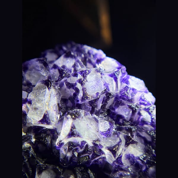 Purple-zoned eye fluorite cluster from Inner Mongolia — detail view