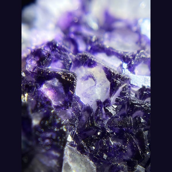 Purple-zoned eye fluorite cluster from Inner Mongolia — detail view