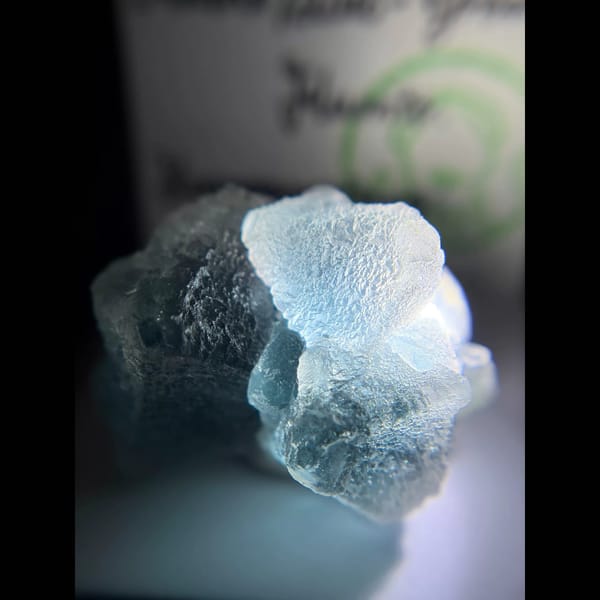 Etched octahedral blue-green fluorite from Huanggangliang — detail view