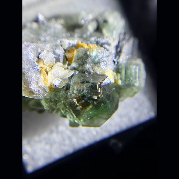 Etched green fluorite with schorl from Erongo, Namibia — detail view