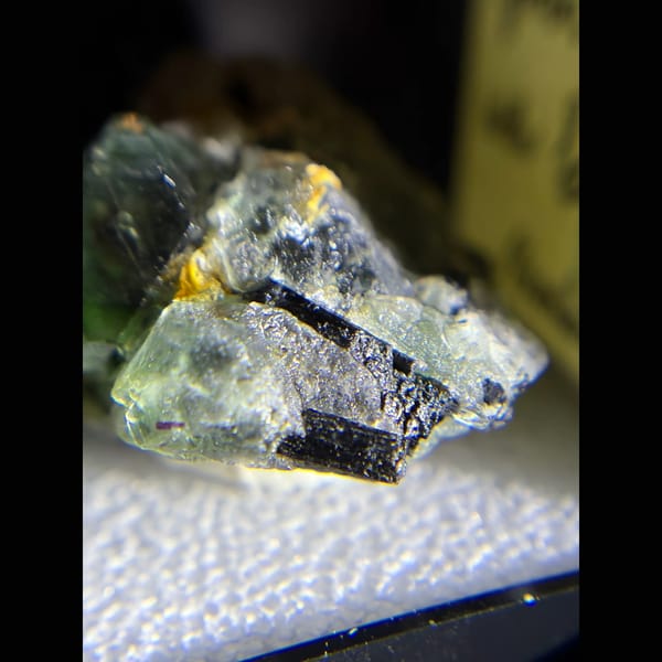 Etched green fluorite with schorl from Erongo, Namibia — detail view