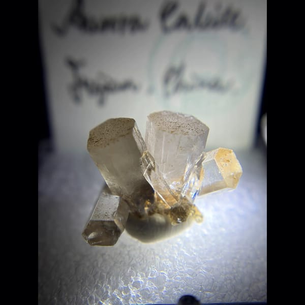 Aurora calcite flower cluster from Fujian — detail view