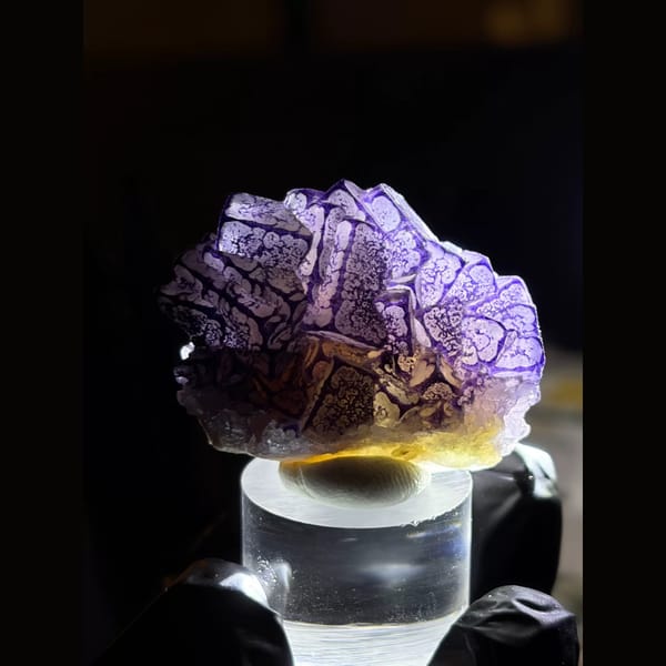 Purple-edged QR code fluorite from Guizhou — alternate view