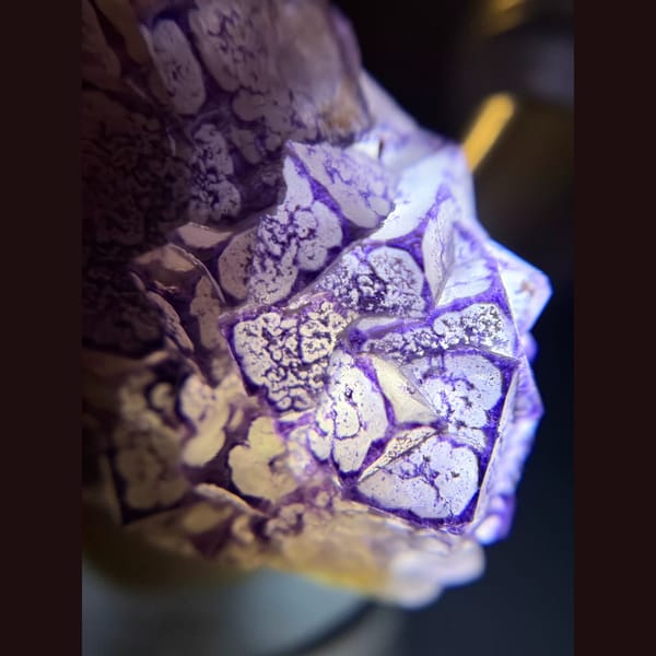 Purple-edged QR code fluorite from Guizhou — detail view
