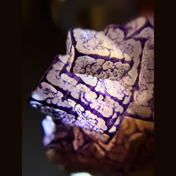 Purple-edged QR code fluorite from Guizhou — detail view