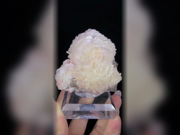 Pink Calcite Flowers in Smoky Quartz, Fluorescent Included Mineral Specimen — complete view