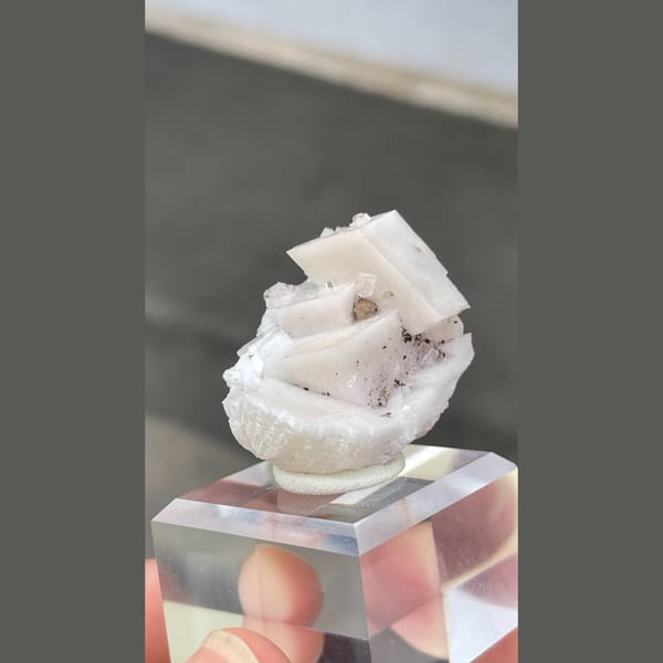 Stacked white bladed calcite with hemimorphite from Mexico — alternate view