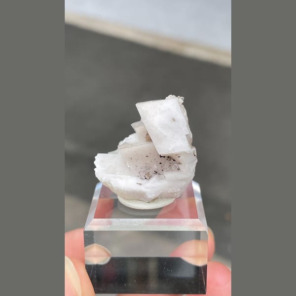 Stacked white bladed calcite with hemimorphite from Mexico — alternate view