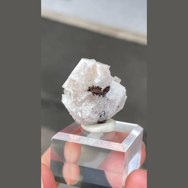 Stacked white bladed calcite with hemimorphite from Mexico — detail view