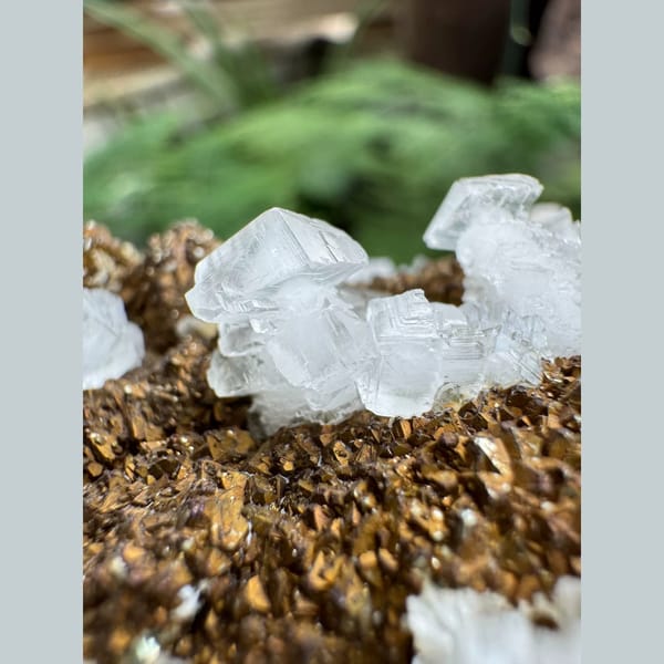 White Calcite on Brown Pyrite Base Daye 7.0 cm — detail view