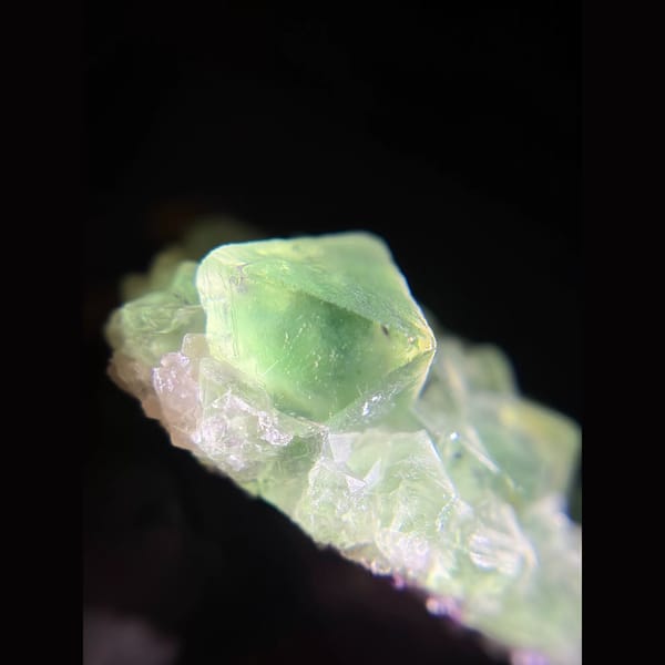 Octahedral green fluorite cluster from Inner Mongolia — detail view