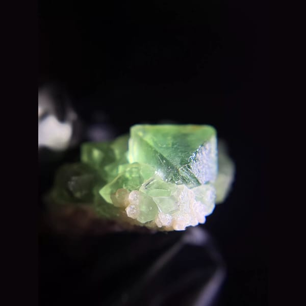 Octahedral green fluorite cluster from Inner Mongolia — detail view