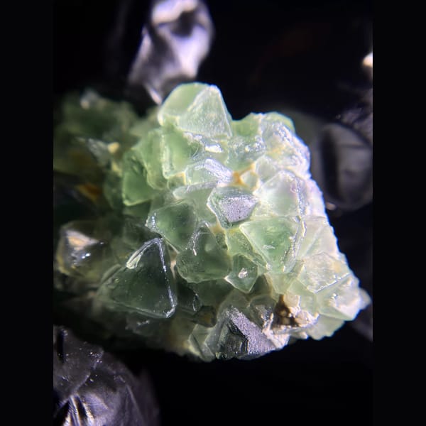 Octahedral green fluorite cluster from Inner Mongolia — detail view