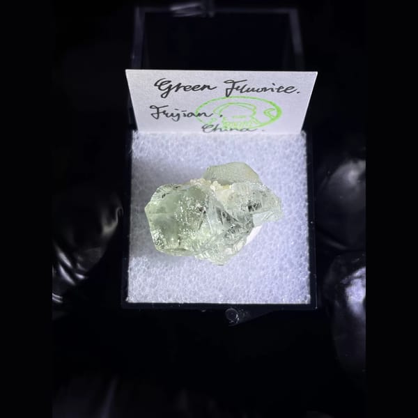 Mint-green stepped fluorite from Fujian — complete view
