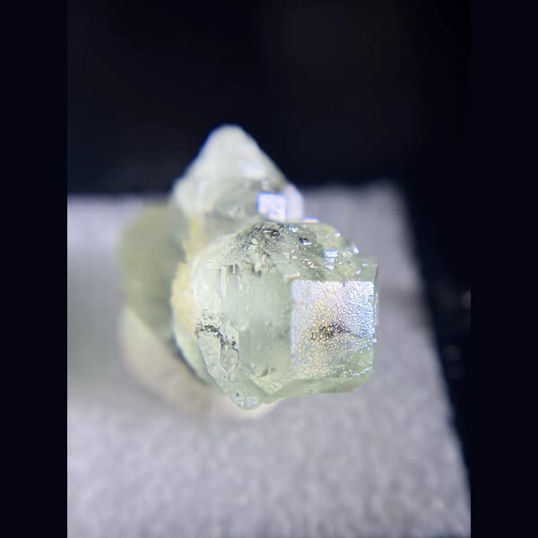 Mint-green stepped fluorite from Fujian — detail view