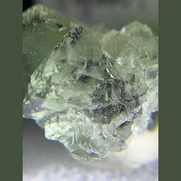 Mint-green stepped fluorite from Fujian — detail view